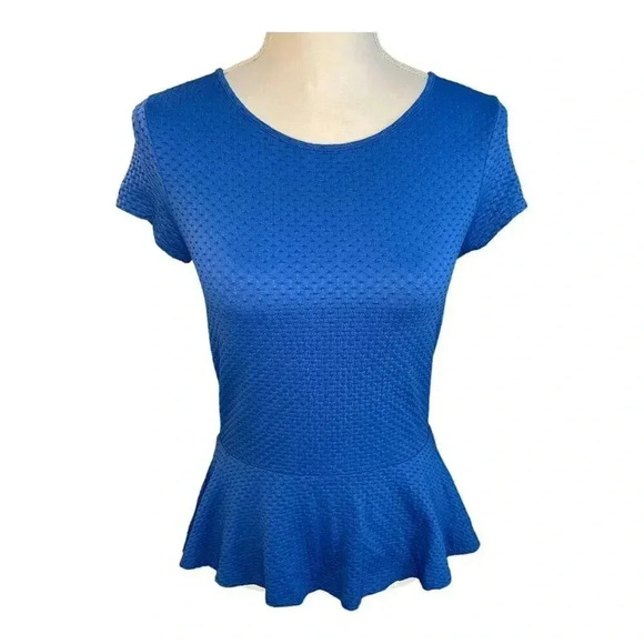 Ann Taylor Loft Petite Small Stretchy Royal Blue Textured‎ Peplum Top - Picture 1 of 4